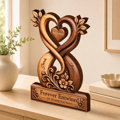 Forever Entwined Infinity Heart Personalized Wooden Block - Anniversary Keepsake for Couples
