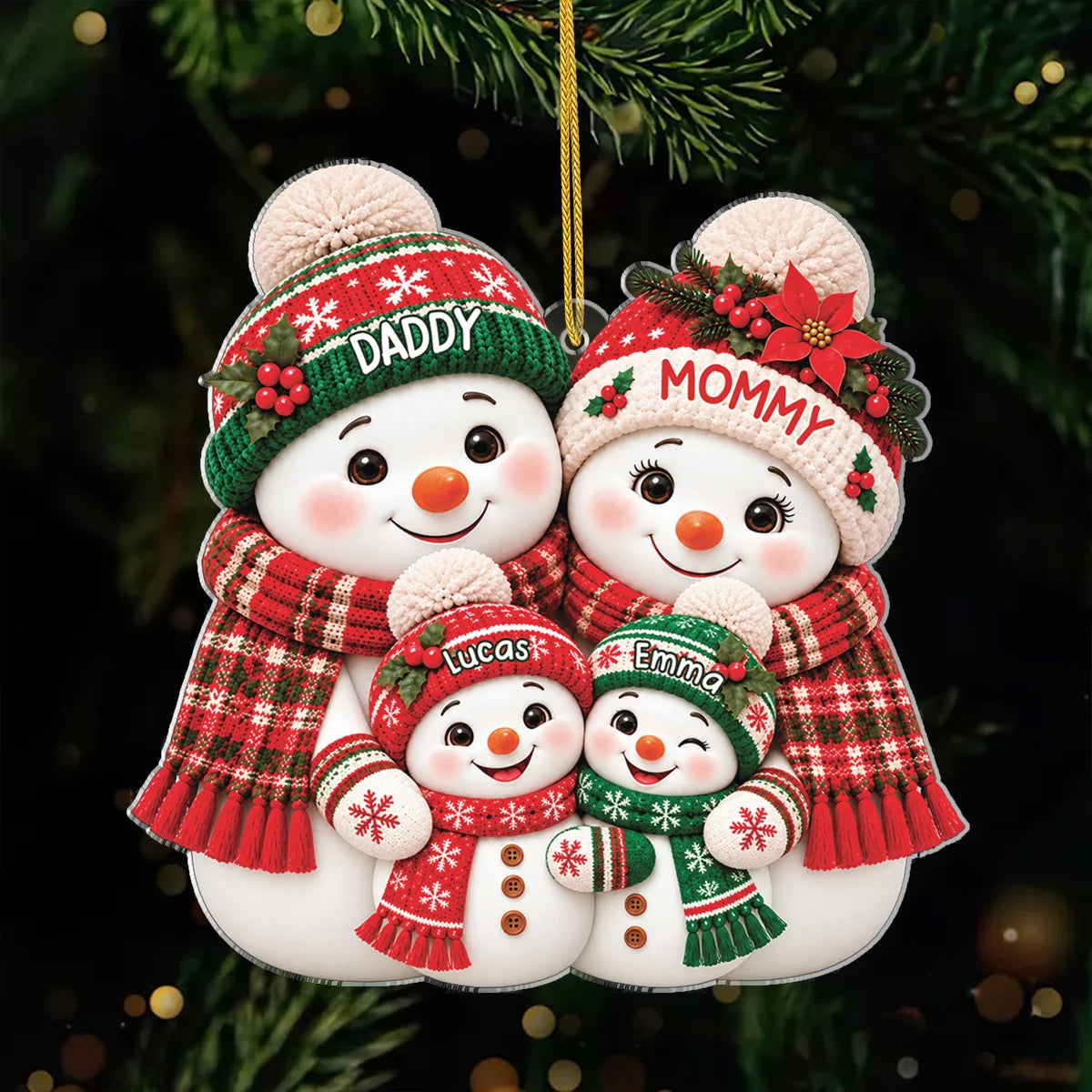 Personalized Snowman Family Acrylic Ornament - Custom Keepsake Christmas Tree Decor