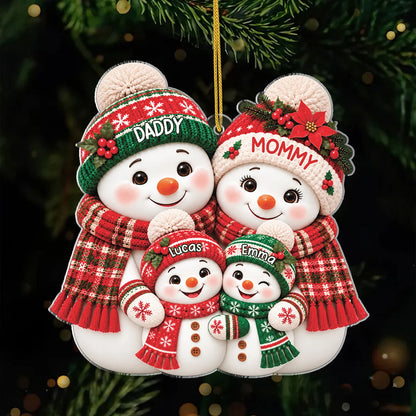 Personalized Snowman Family Acrylic Ornament - Custom Keepsake Christmas Tree Decor