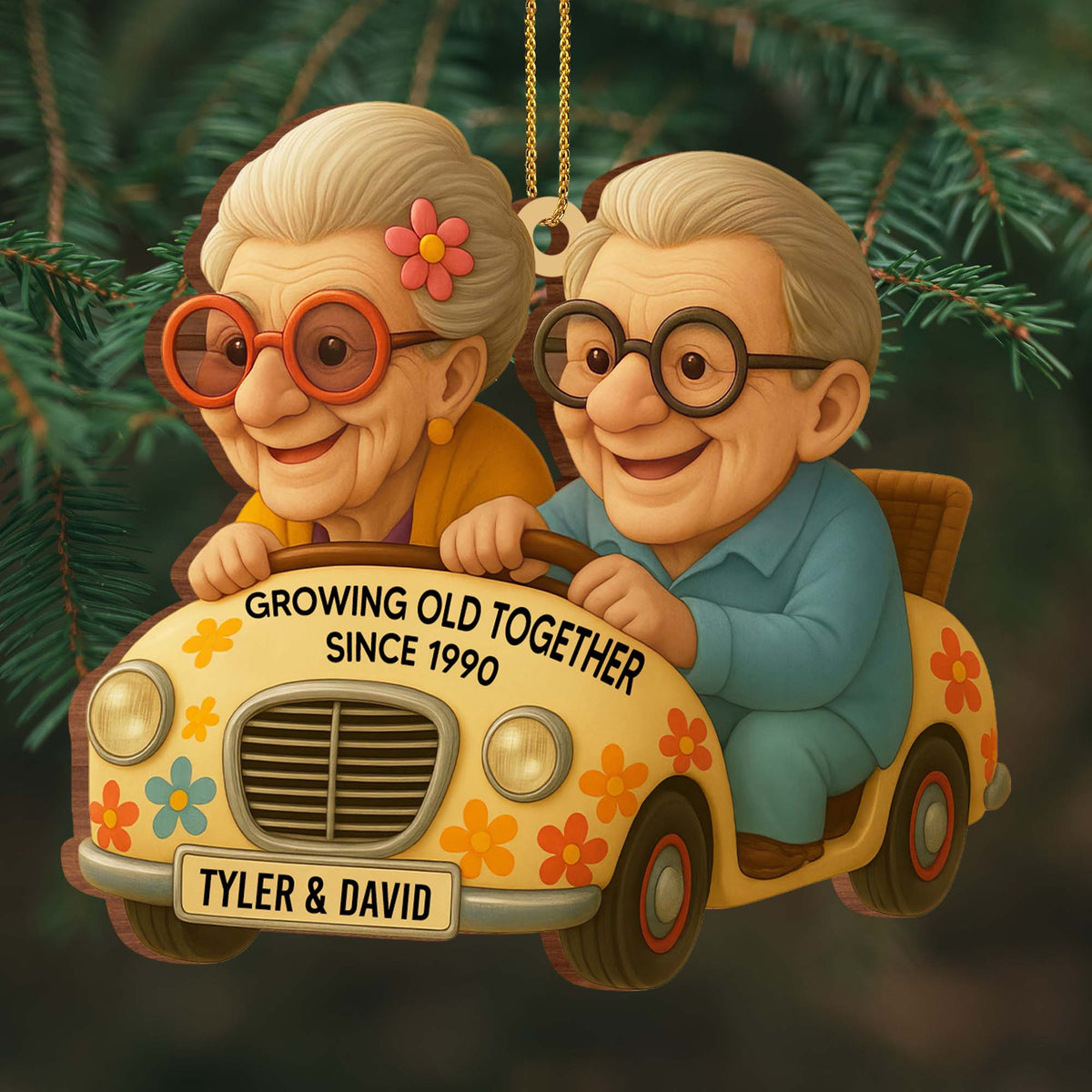 Growing Old Together With Car And Flowers