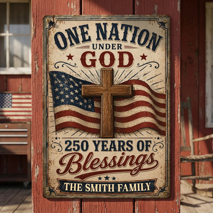 Custom One Nation Under God Metal Sign for Family with personalized design details for meaningful gifting