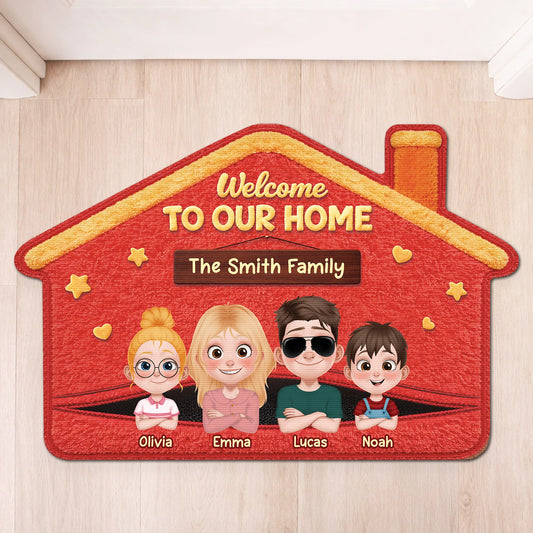 Welcome To Our Home Personalized Shaped Doormat - Custom Housewarming Gift for Family