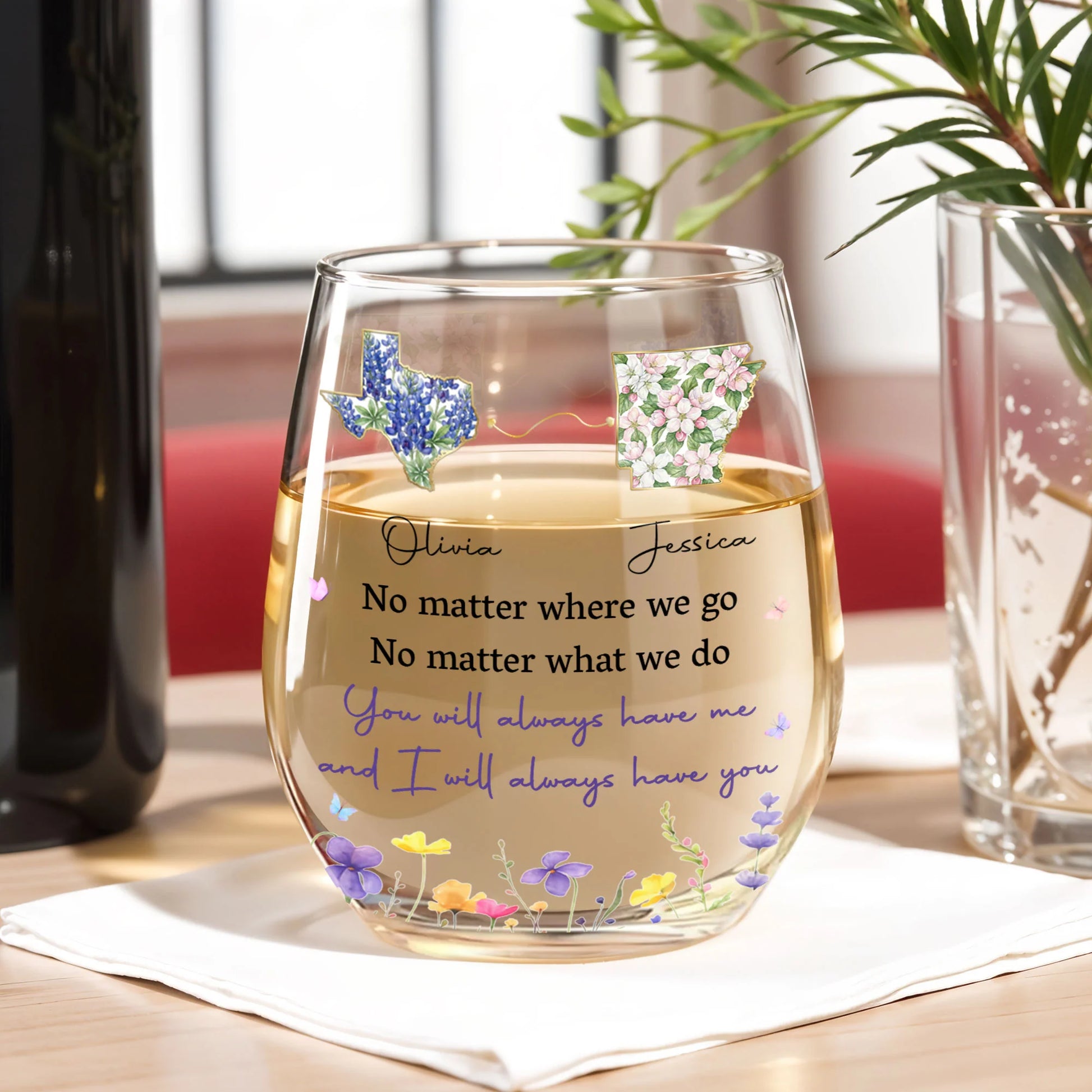 Tumbler material and size view - Long Distance Best Friend Wine Glass