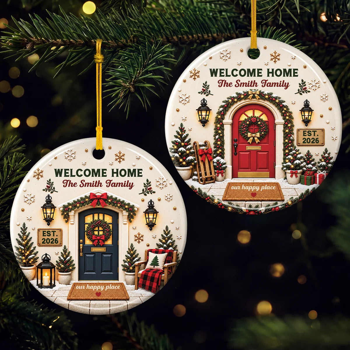 "Welcome Home" Personalized Christmas Ceramic Ornament - Custom New Home Keepsake for Family