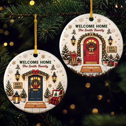 "Welcome Home" Personalized Christmas Ceramic Ornament - Custom New Home Keepsake for Family