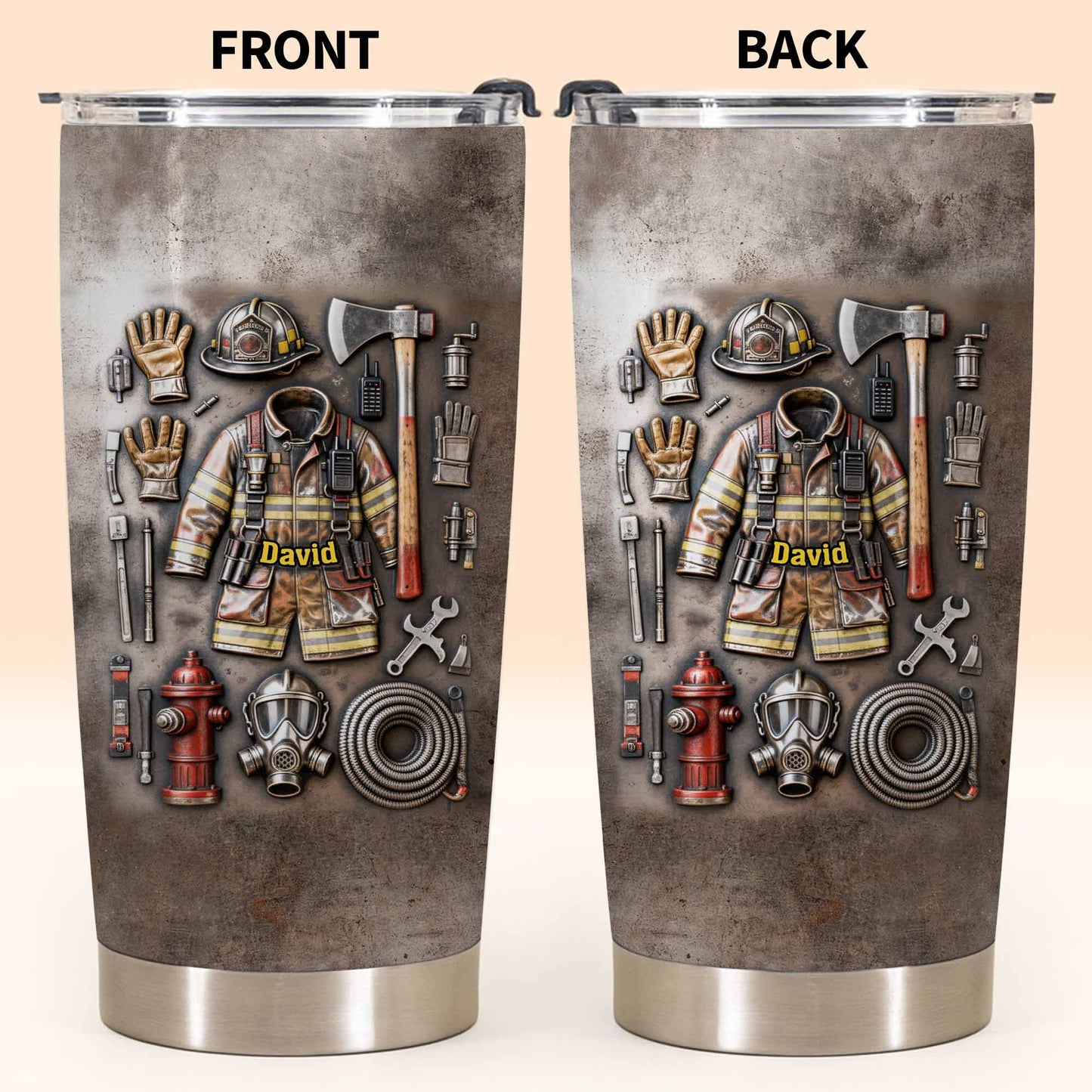 Personalized firefighter gifts custom stainless steel tumbler featuring firefighter gear and custom name print image 7