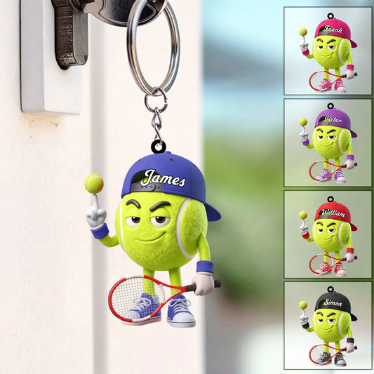 Personalized Tennis Ball Mascot Keychain - Custom Gift for Tennis Players and Coaches