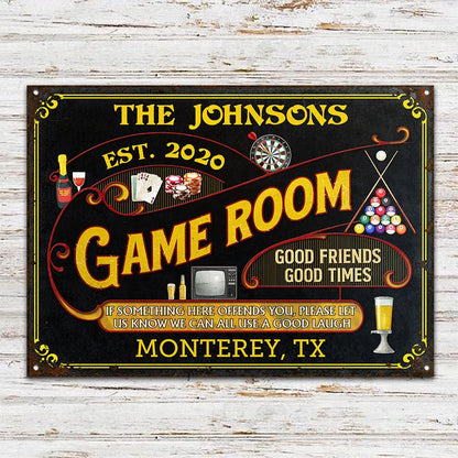 If Something Here Offends You - Personalized Game Room Metal Sign