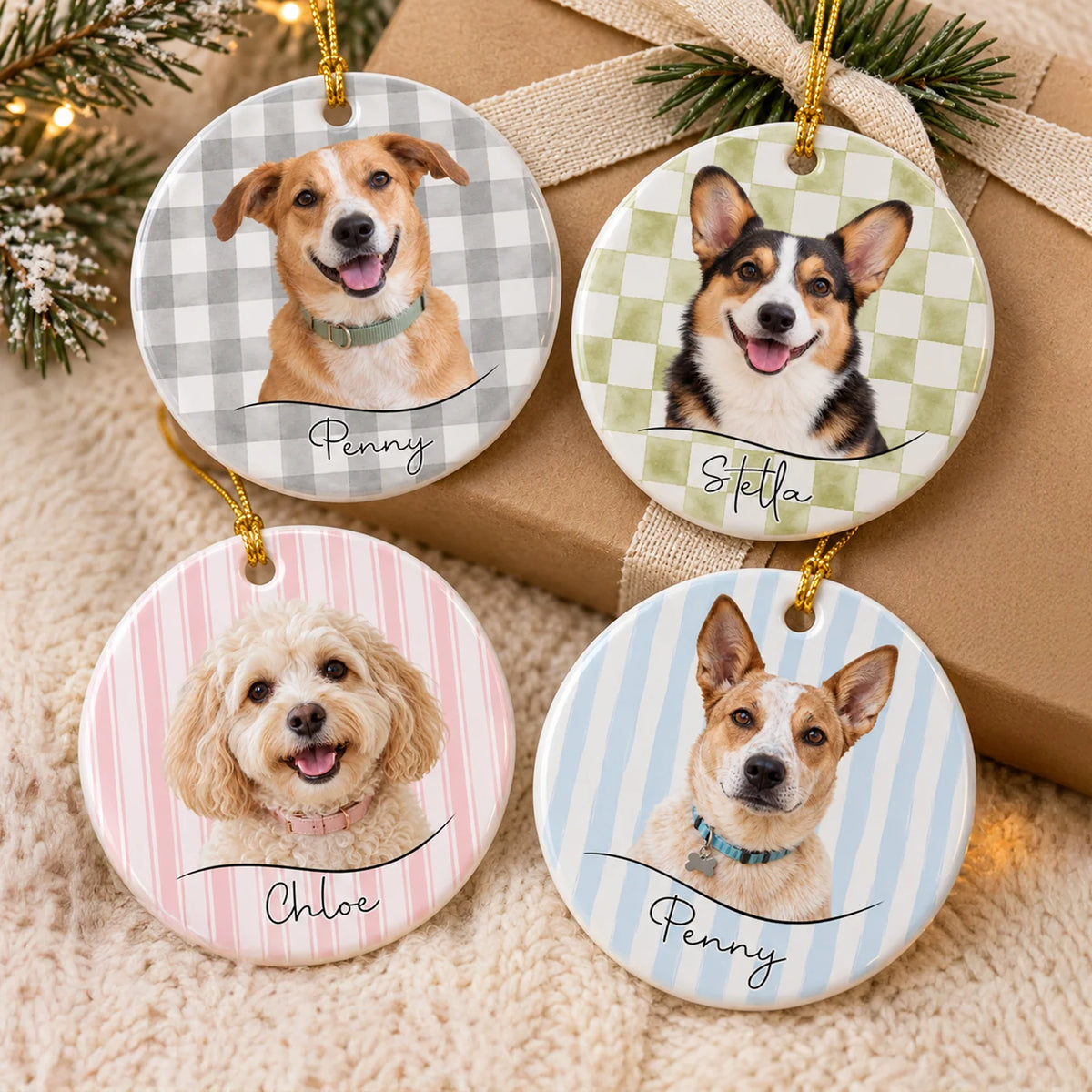 Custom Dog Photo Pattern Ceramic Ornament - Personalized Pet Keepsake Gift for Pet Lovers