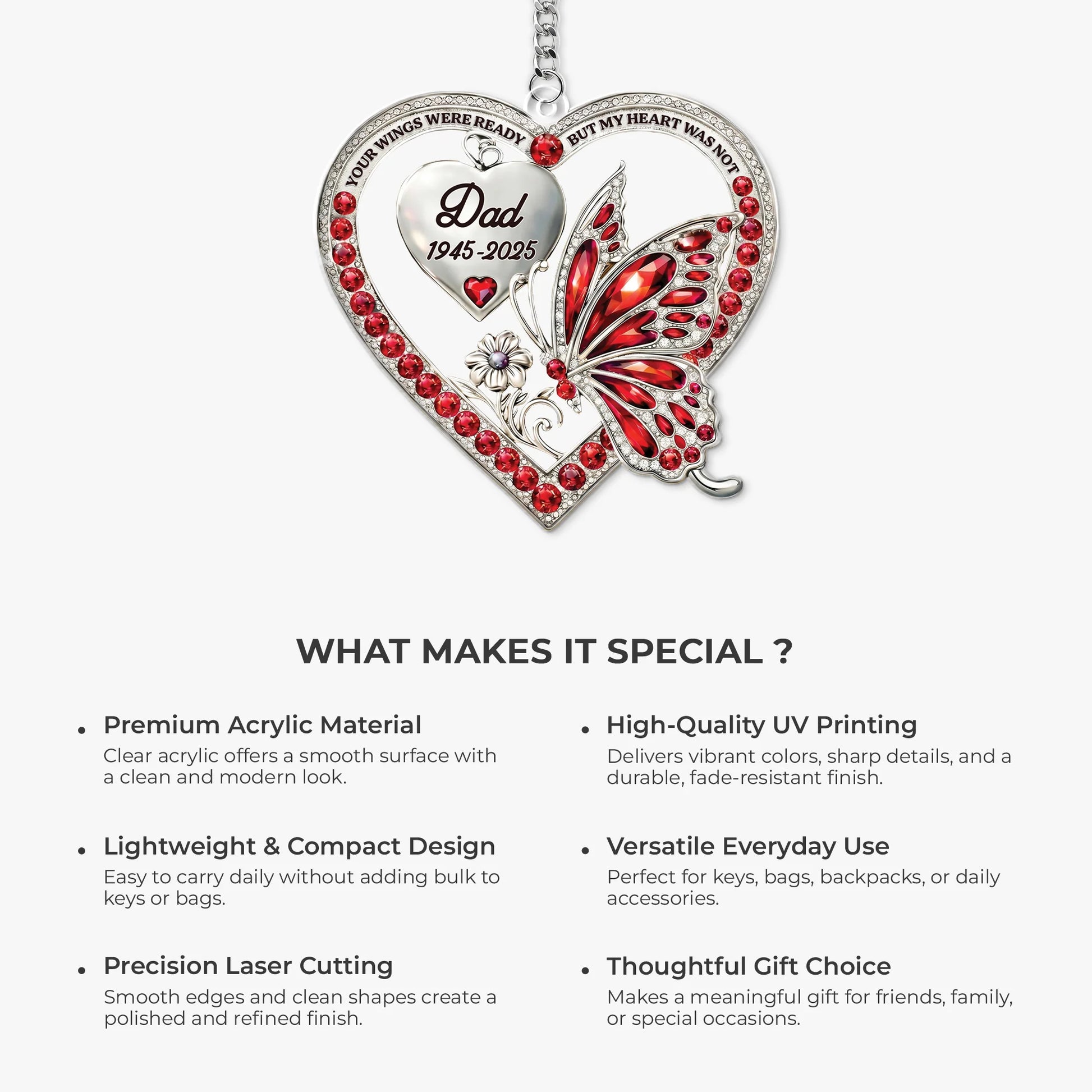 Personalized memorial keychain with butterfly and heart design for loss of mother or father remembrance image 6