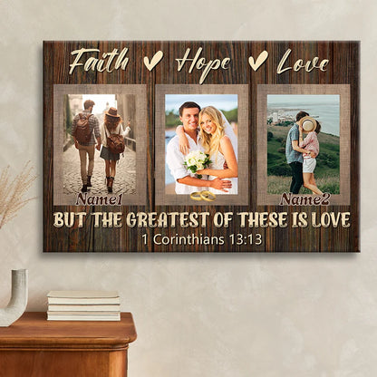 Faith Hope Love Personalized Anniversary Canvas / Poster - Custom Couple Photo Wall Art Gift