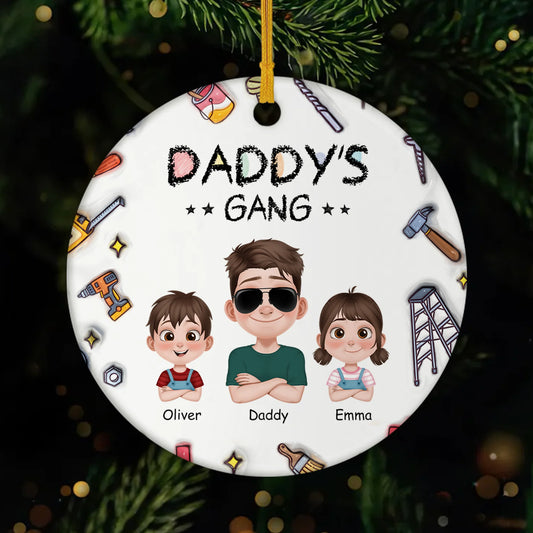 Daddy's Gang Custom Family Cartoon Art - Personalized Ceramic Christmas Ornament for Dad and Grandpa