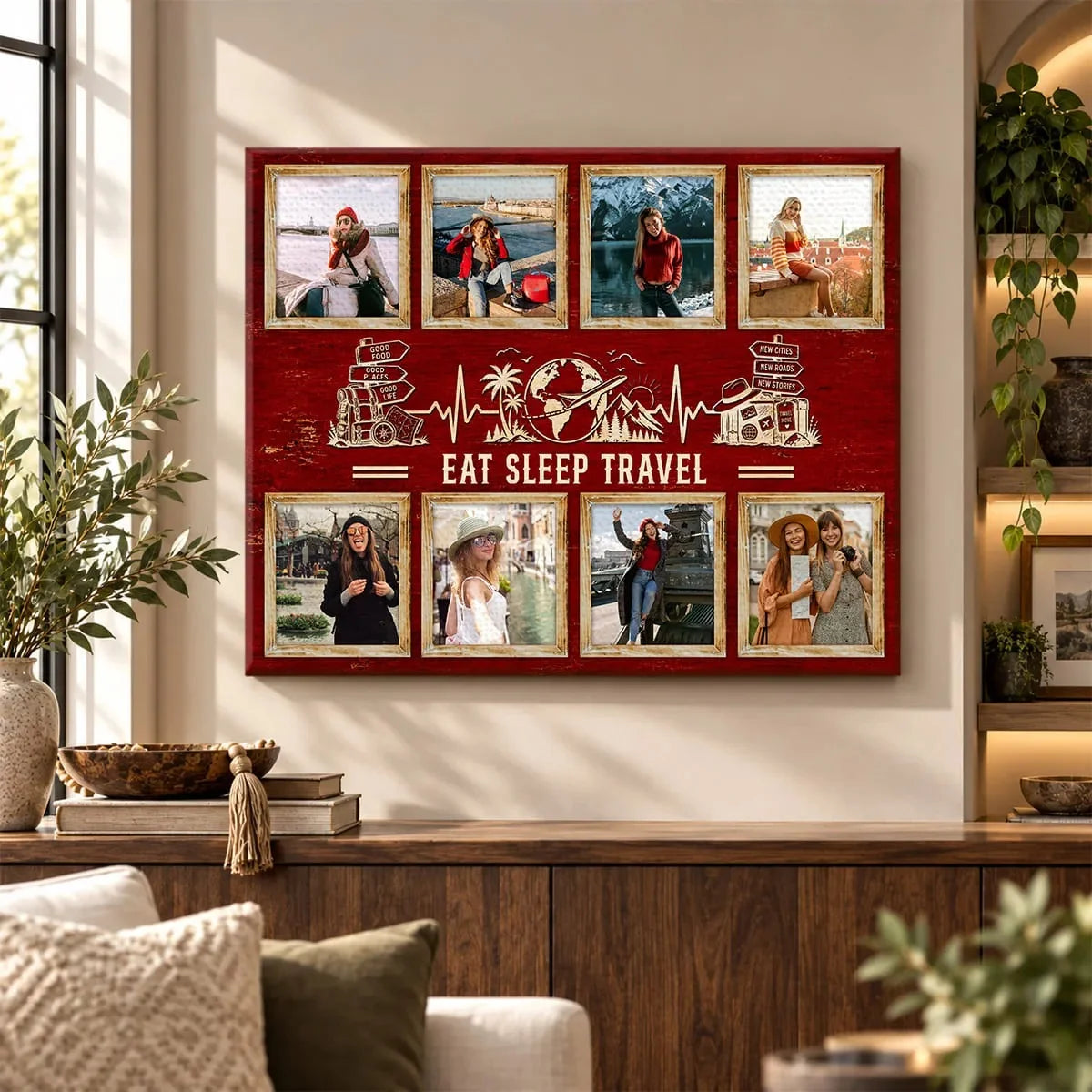 Eat Sleep Travel Personalized Travel Photo Collage Canvas / Poster - Wall Art Gift for Traveler
