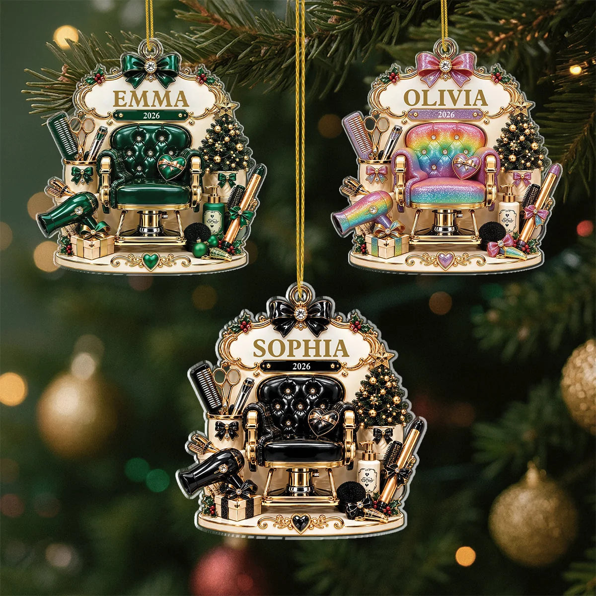Personalized Hair Salon Chair Acrylic Ornament - Custom Hairstylist Christmas Gift for Hairdresser