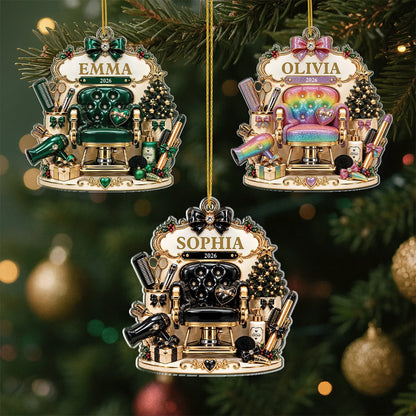 Personalized Hair Salon Chair Acrylic Ornament - Custom Hairstylist Christmas Gift for Hairdresser