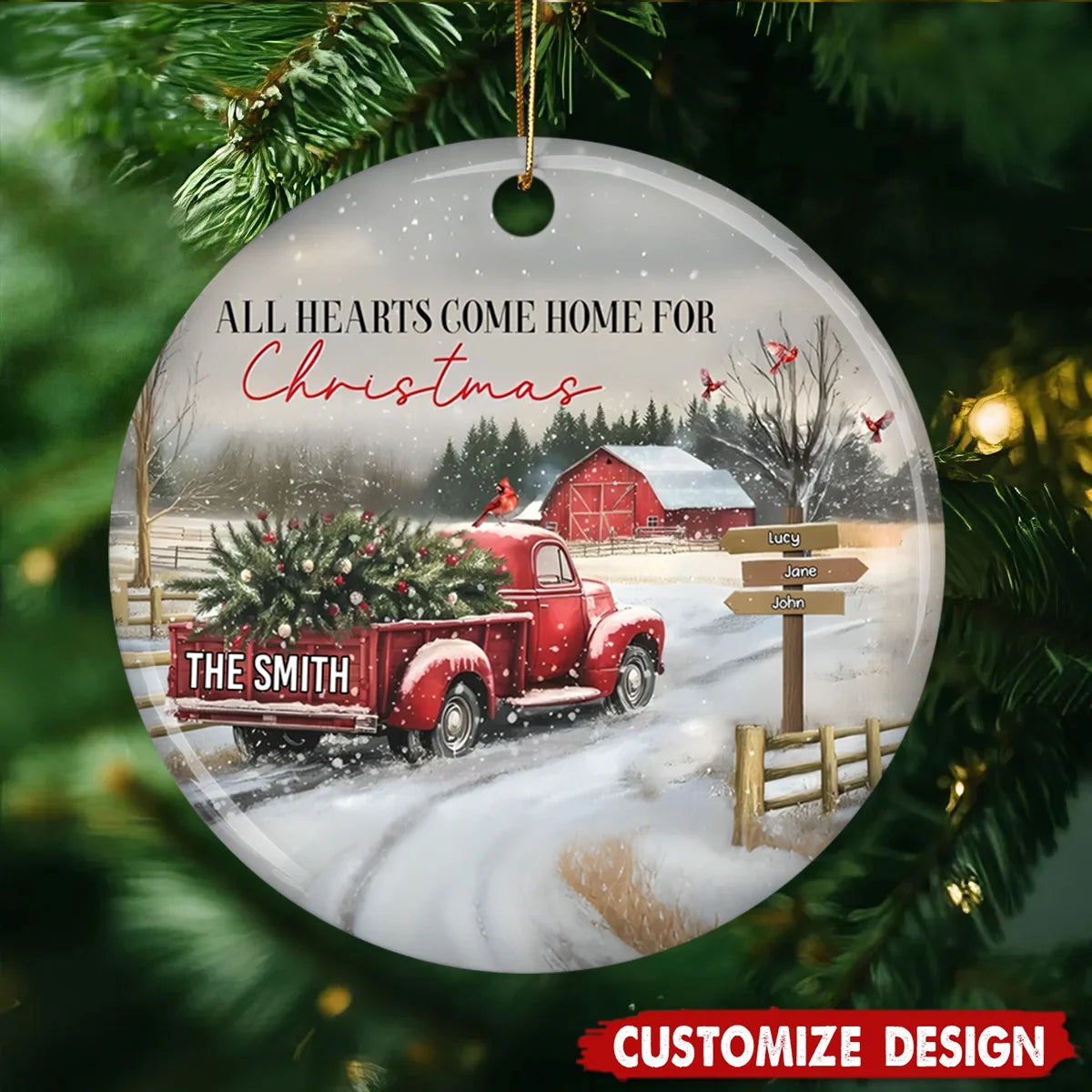All Hearts Come Home For Christmas Personalized Ceramic Ornament - Custom Gift for Family