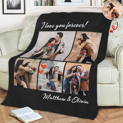 I Love You Forever Personalized Photo Blanket - Custom Anniversary Gift for Couples