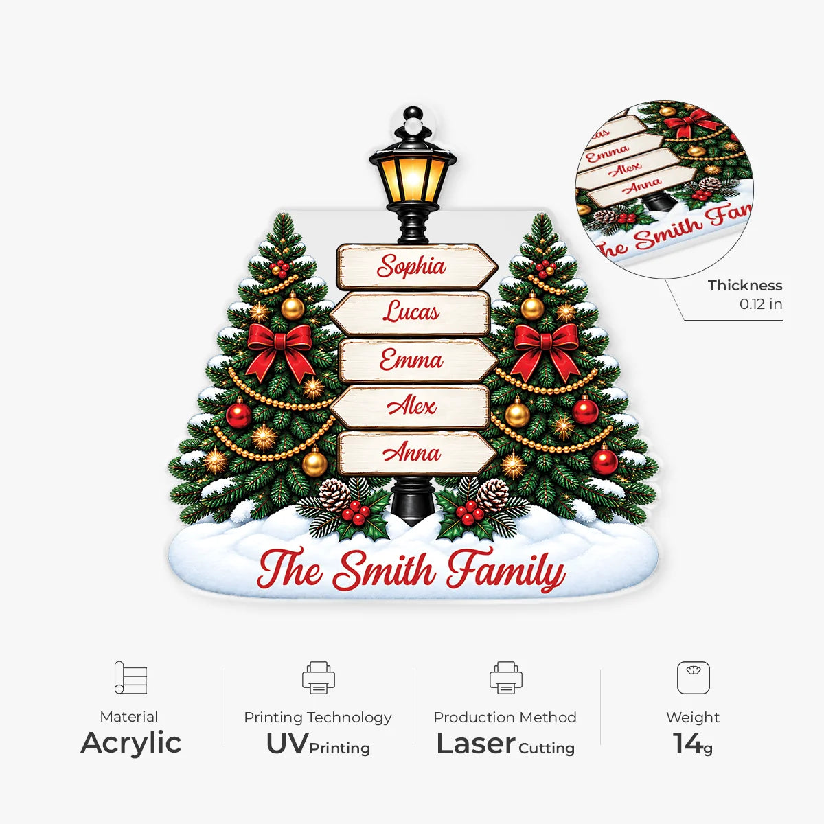 Personalized Family Names Signpost Christmas Tree Acrylic Ornament - Custom Holiday Keepsake Gift