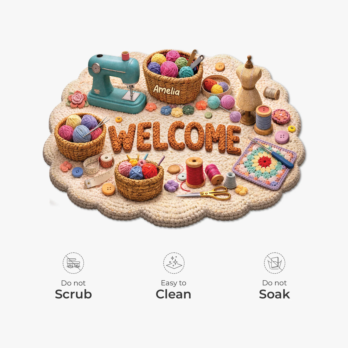 Welcome Sewing & Quilting Personalized Shaped Doormat - Custom Craft Gift for Mom Grandma