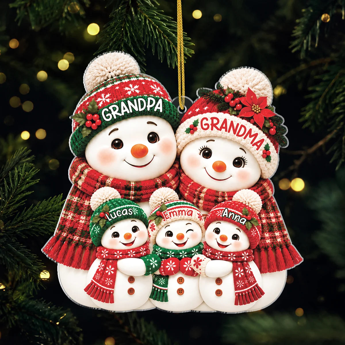 Personalized Snowman Family Acrylic Ornament - Custom Keepsake Christmas Tree Decor