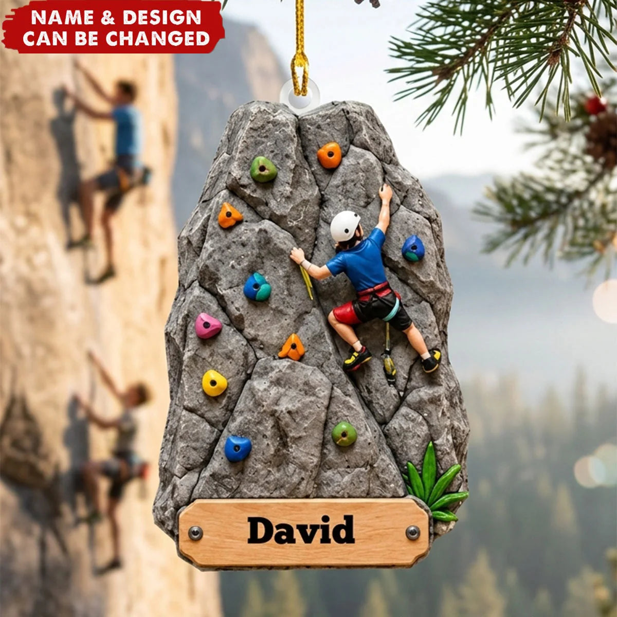 Personalized Rock Climbing Christmas Ornament - Custom Climber Wooden Keepsake Gift