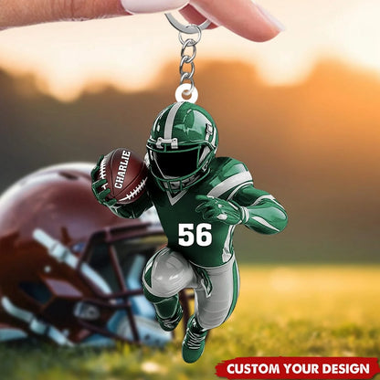 Personalized American Football Acrylic Keychain - Custom Name & Number Gift