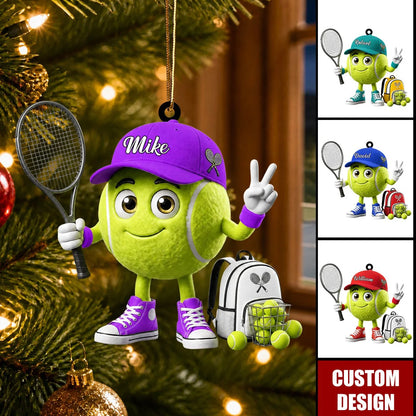 Cute Tennis Player Mascot Acrylic Ornament - Personalized Christmas Gift for Tennis Lovers