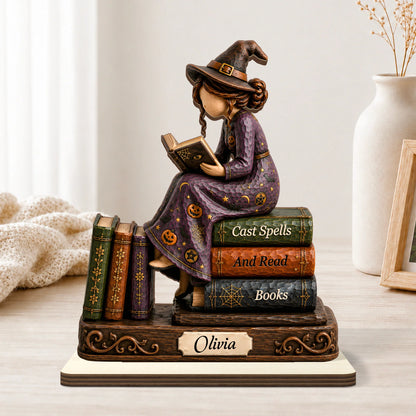 "Just A Witch Who Loves Books" Personalized Wooden Plaque - Custom Halloween Gift for Book Lovers