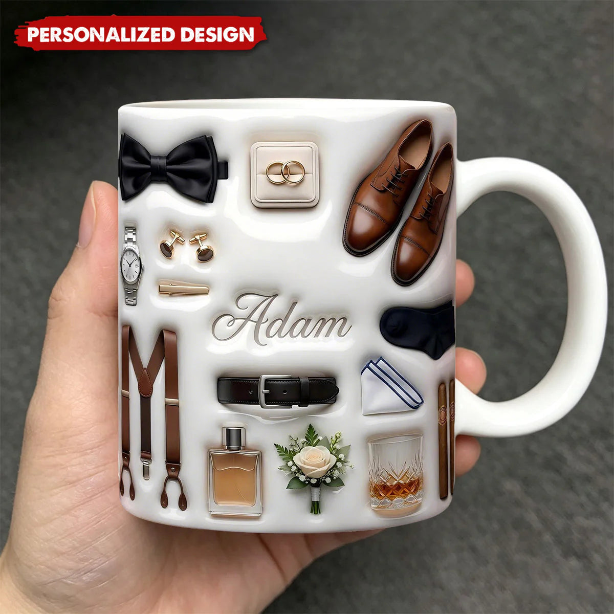 Custom Groom 3D Effect Ceramic Mug personalization view for Couples
