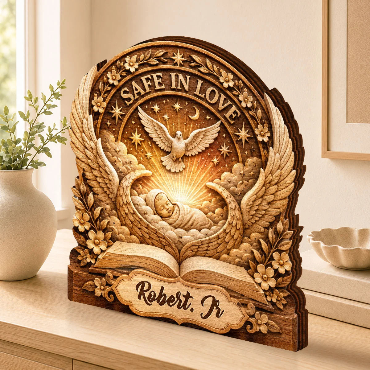 Safe In Love Personalized Baby Memorial Wooden Block - Custom Infant Loss Sympathy Keepsake for Parents