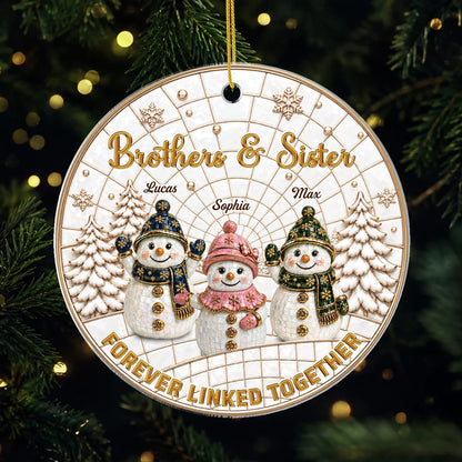 Forever Linked Together Custom Names Snowman Acrylic Ornament - Personalized Siblings Christmas Gift for Brother & Sister