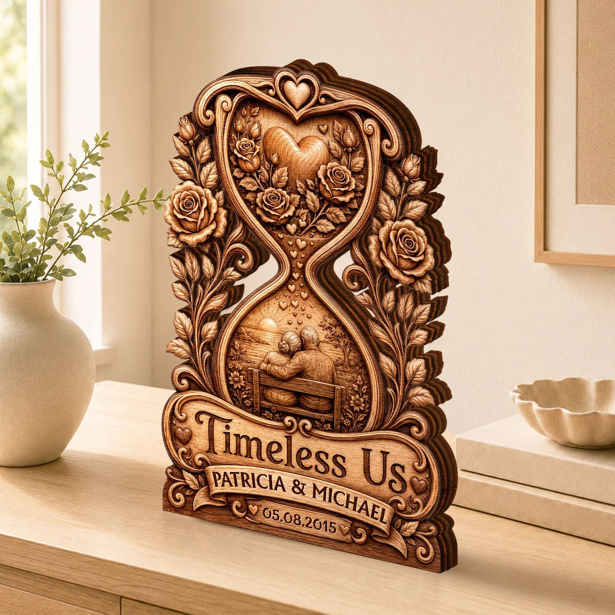 "Timeless Us" Personalized Wooden Block - Custom Couples Anniversary Keepsake Gift