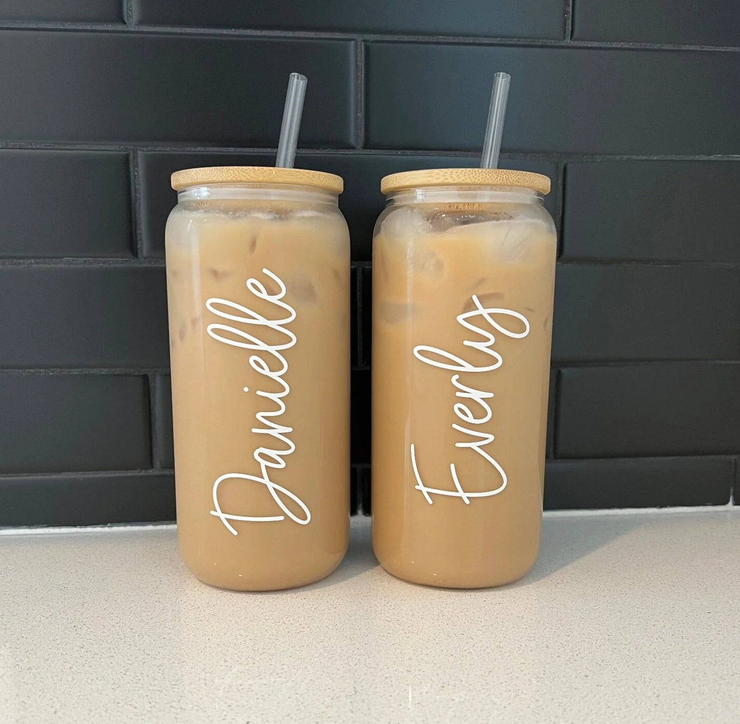 Custom Name Iced Coffee Cup - Personalized Glass Can Gift for Bridesmaid
