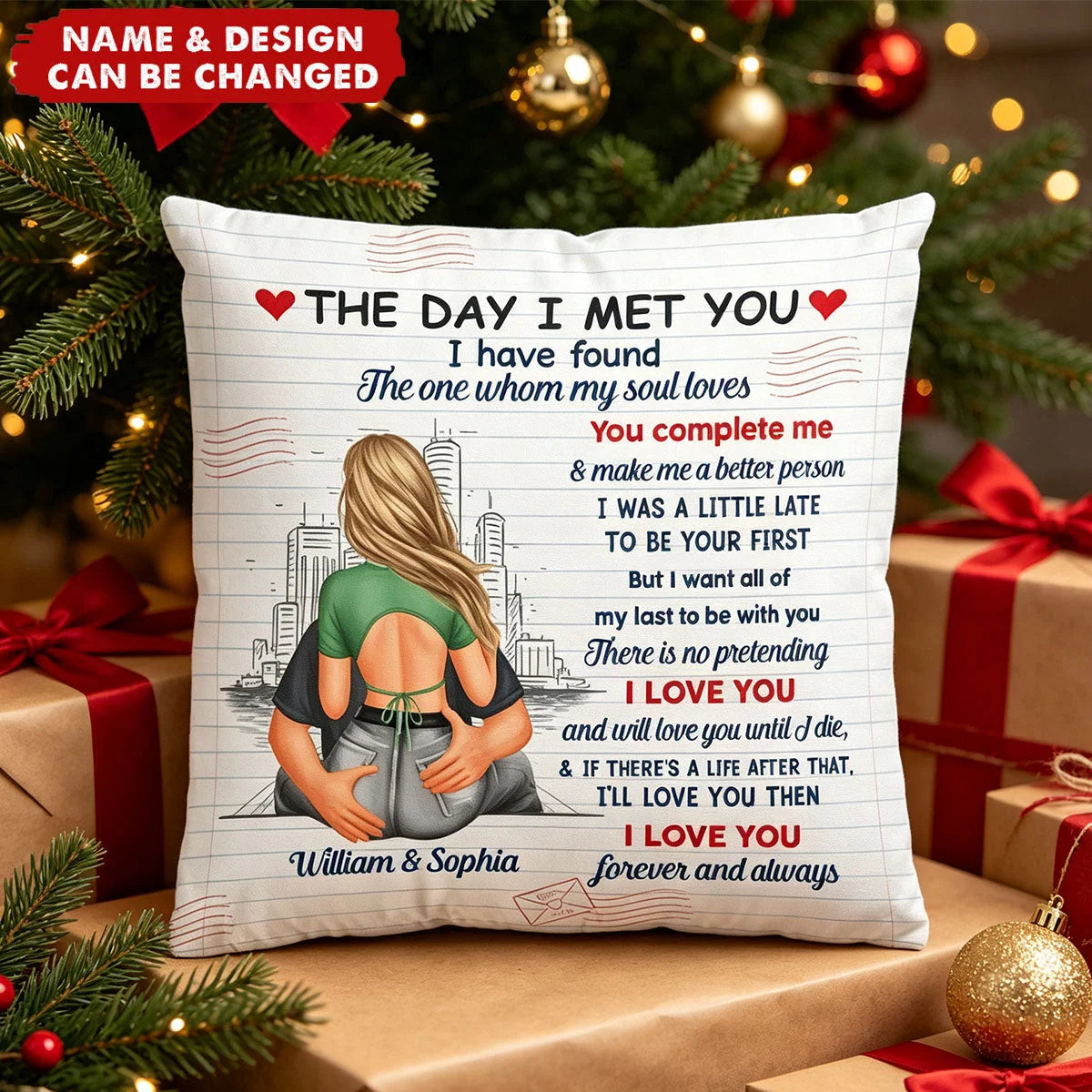 The Day I Met You Personalized Couple Pillow - Romantic Anniversary Gift for Husband & Wife