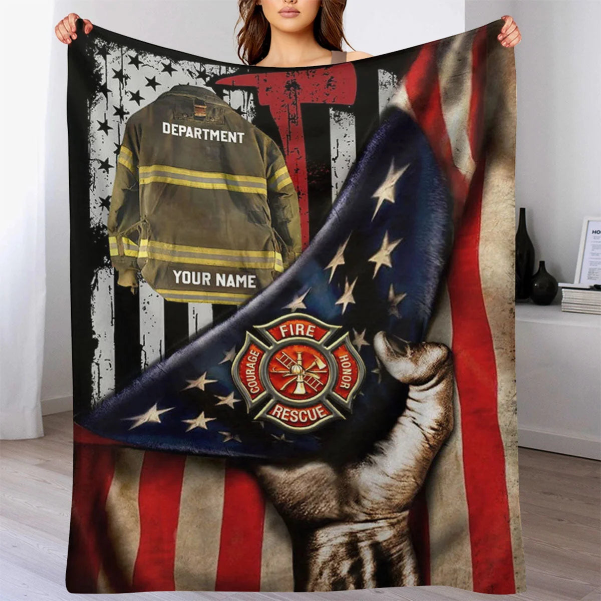 Firefighter Armor Courage Honor Personalized Blanket - Custom Name Keepsake Gift for Fireman