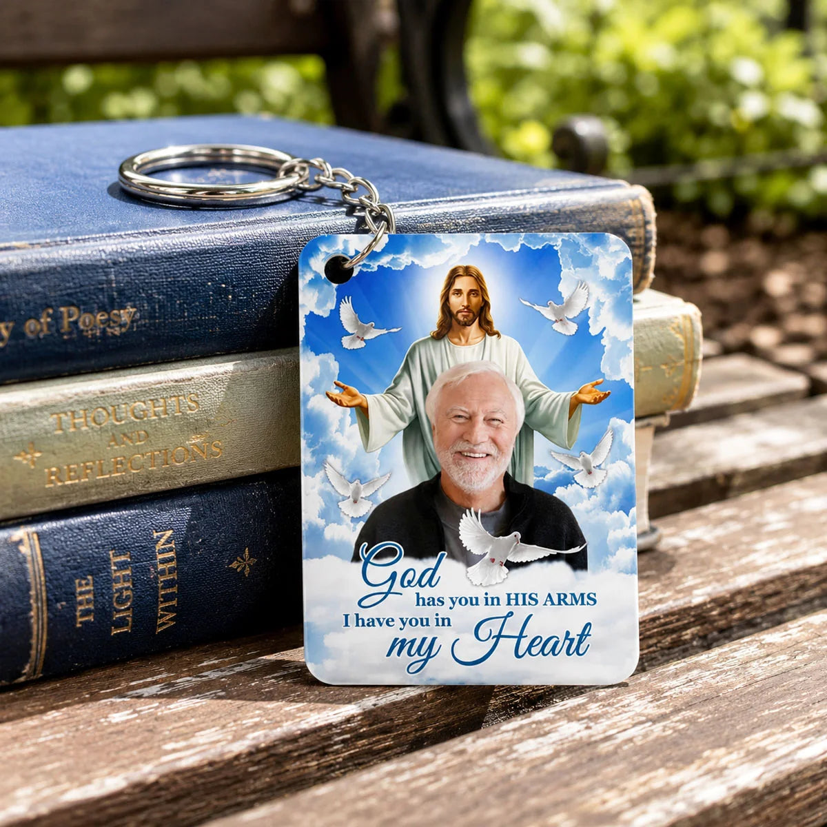 God Has You In His Arms Custom Photo Memorial Acrylic Keychain - Personalized Sympathy Keepsake Gift