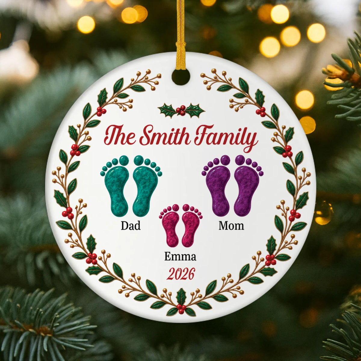 Family Footprints Personalized Ceramic Ornament - Family Christmas Holiday Keepsake Gift