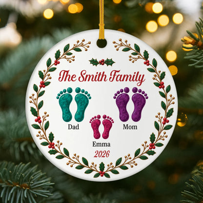 Family Footprints Personalized Ceramic Ornament - Family Christmas Holiday Keepsake Gift