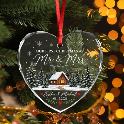 "Our First Christmas As Mr & Mrs" Personalized Glass Ornament - Custom Newlywed Keepsake