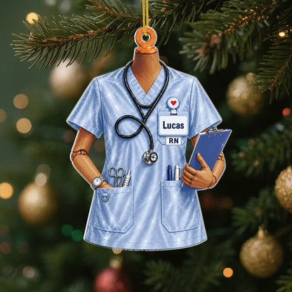 Personalized Nurse Scrubs Acrylic Ornament - Custom Name & Title Badge Keepsake for Healthcare Workers