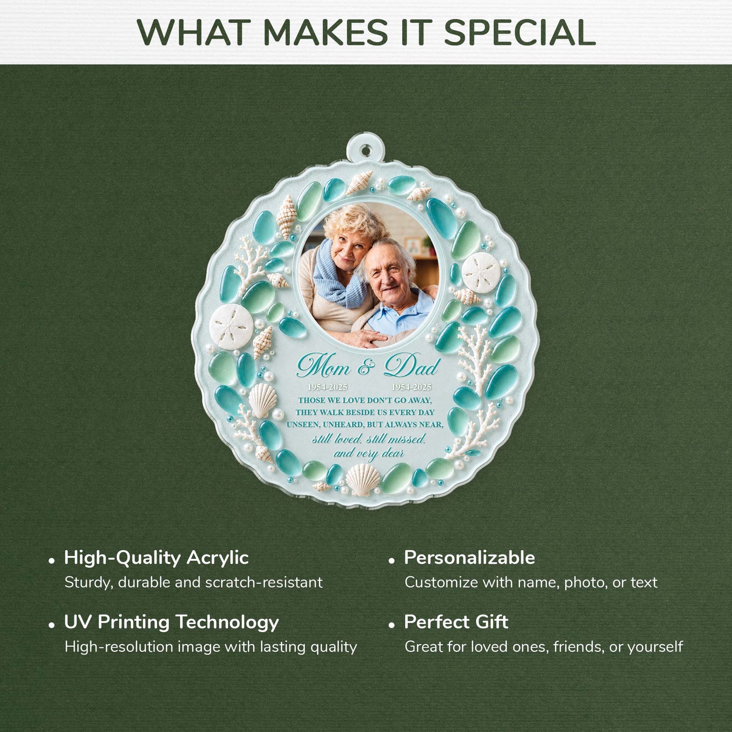 Those We Love Don't Go Away Sea Glass Acrylic Ornament - Personalized Memorial Photo Keepsake
