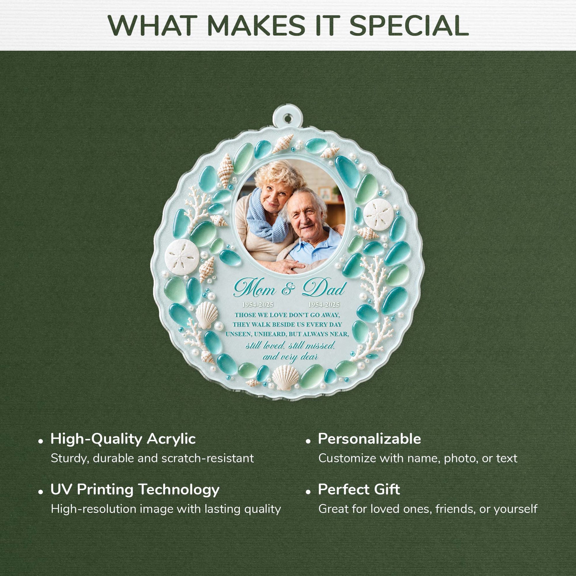 Those We Love Don't Go Away Sea Glass Acrylic Ornament - Personalized Memorial Photo Keepsake