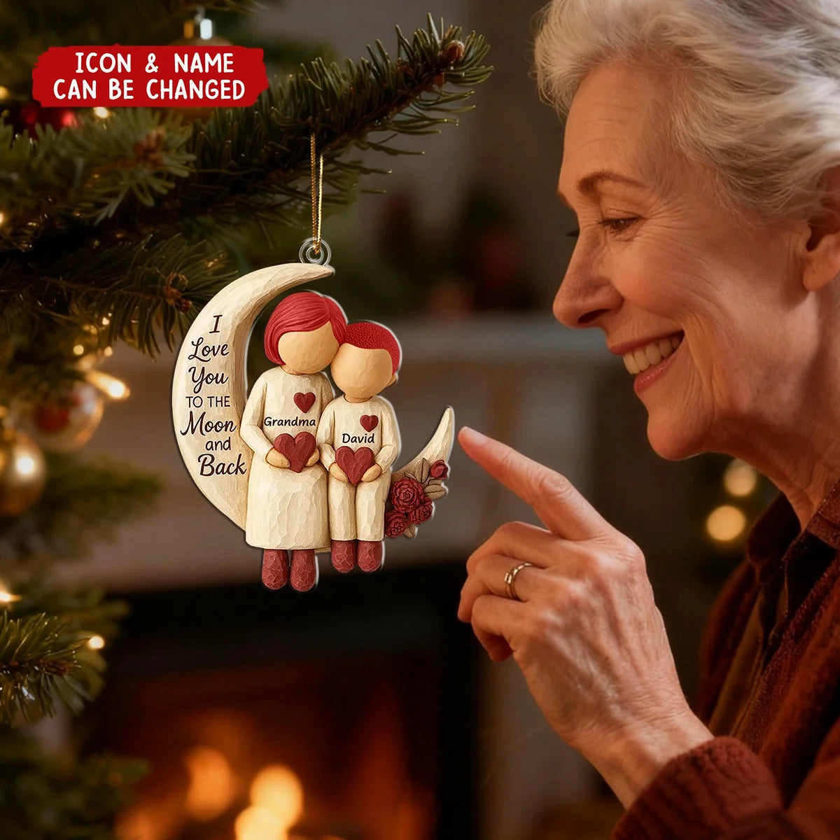 "I Love You to the Moon and Back" Personalized Acrylic Ornament - Custom Christmas Gift for Grandma