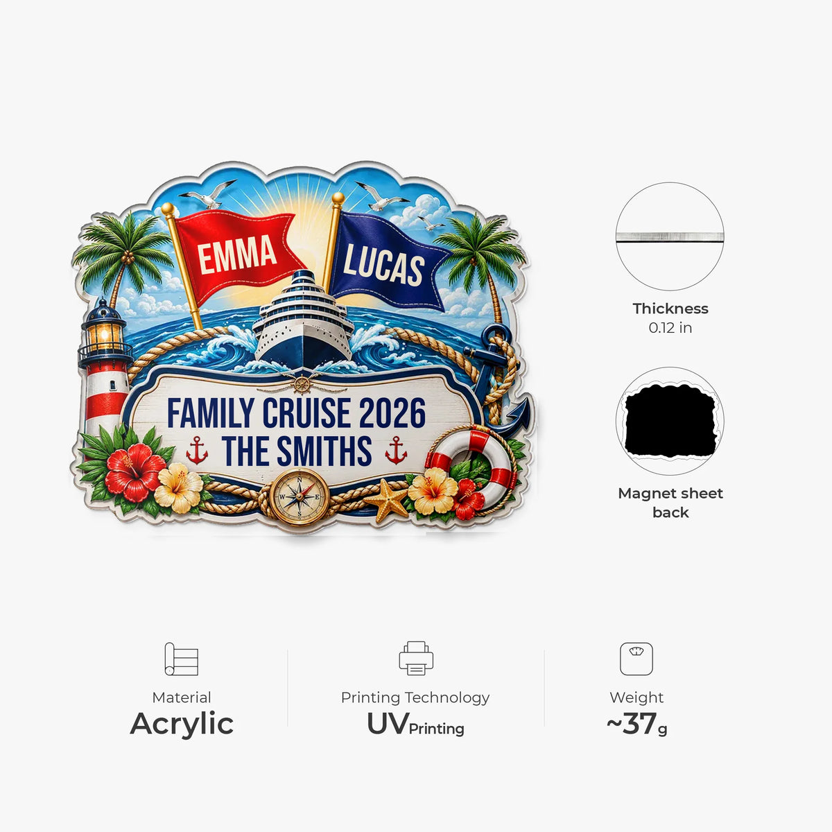 Family Cruise 2026 Personalized Acrylic Magnet - Family Vacation Door Decor