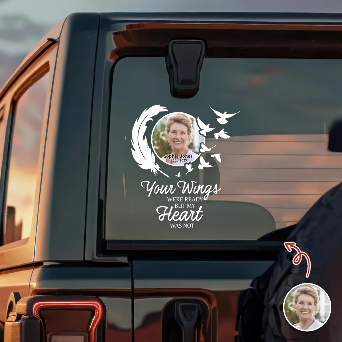Your Wings Were Ready But My Heart Was Not - Personalized Memorial Car Decal for Family Tribute