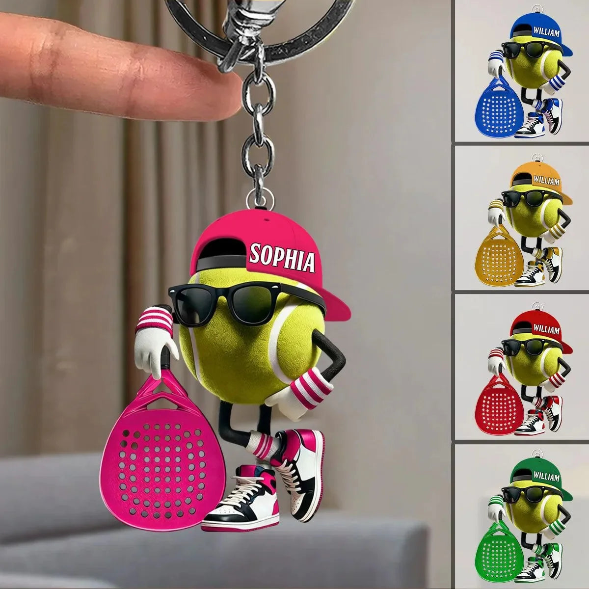 Personalized Tennis Mascot Keychain - Custom Acrylic Bag Tag Gift for Tennis Lovers