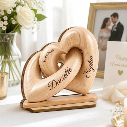 Interlocked hearts custom couple wooden plaque personalized with names and date - ideal anniversary gift for couples image 6