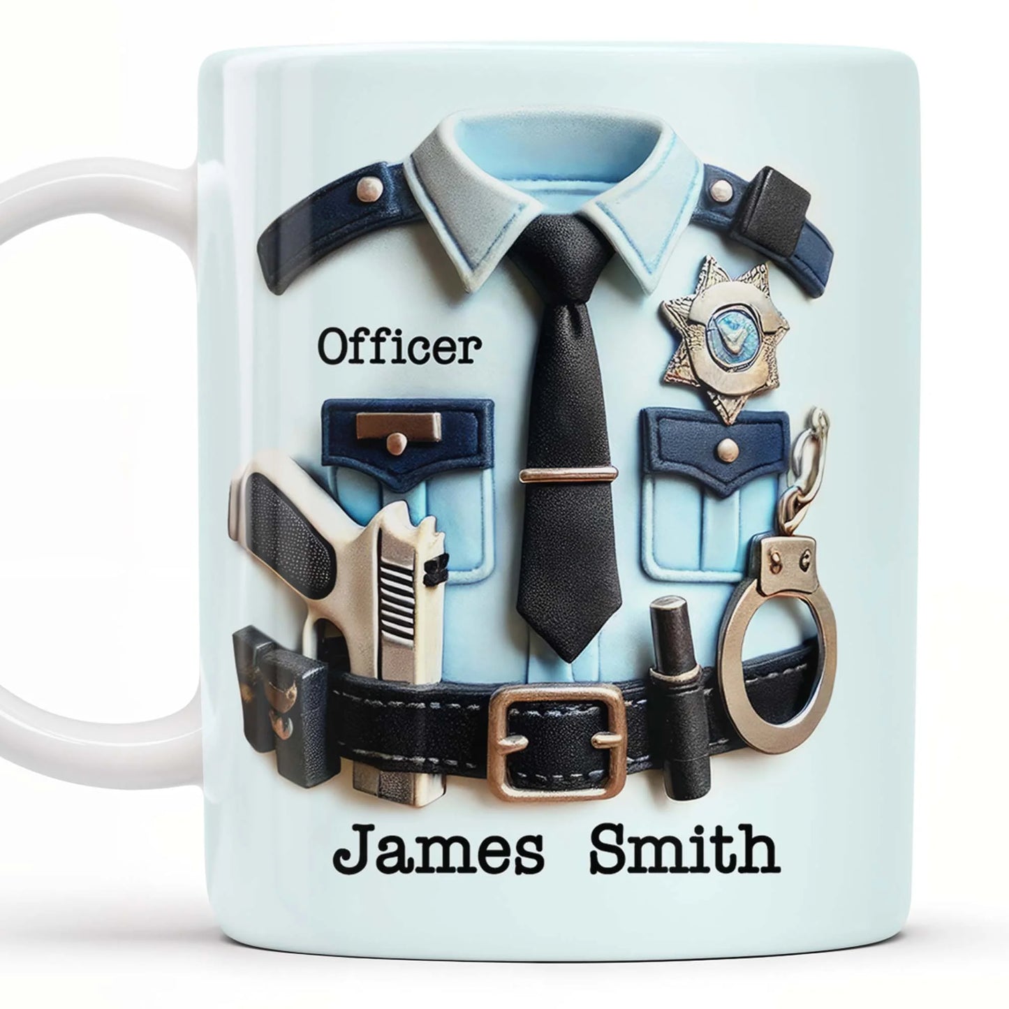 Custom police officer mug featuring a law enforcement uniform and thin blue line flag design for son image 7