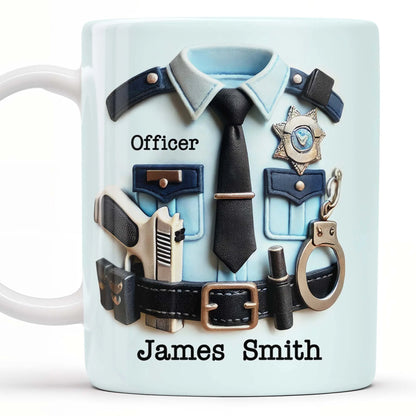 Custom police officer mug featuring a law enforcement uniform and thin blue line flag design for son image 7