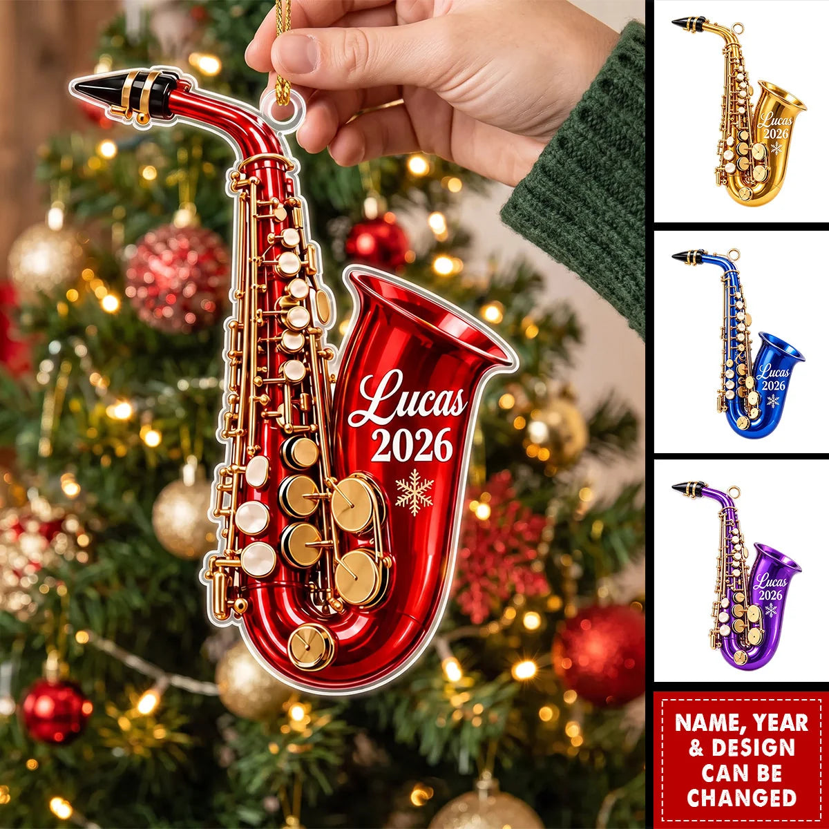 Personalized Saxophone Ornament - Custom Musician Keepsake Christmas Gift for Son Daughter Teacher